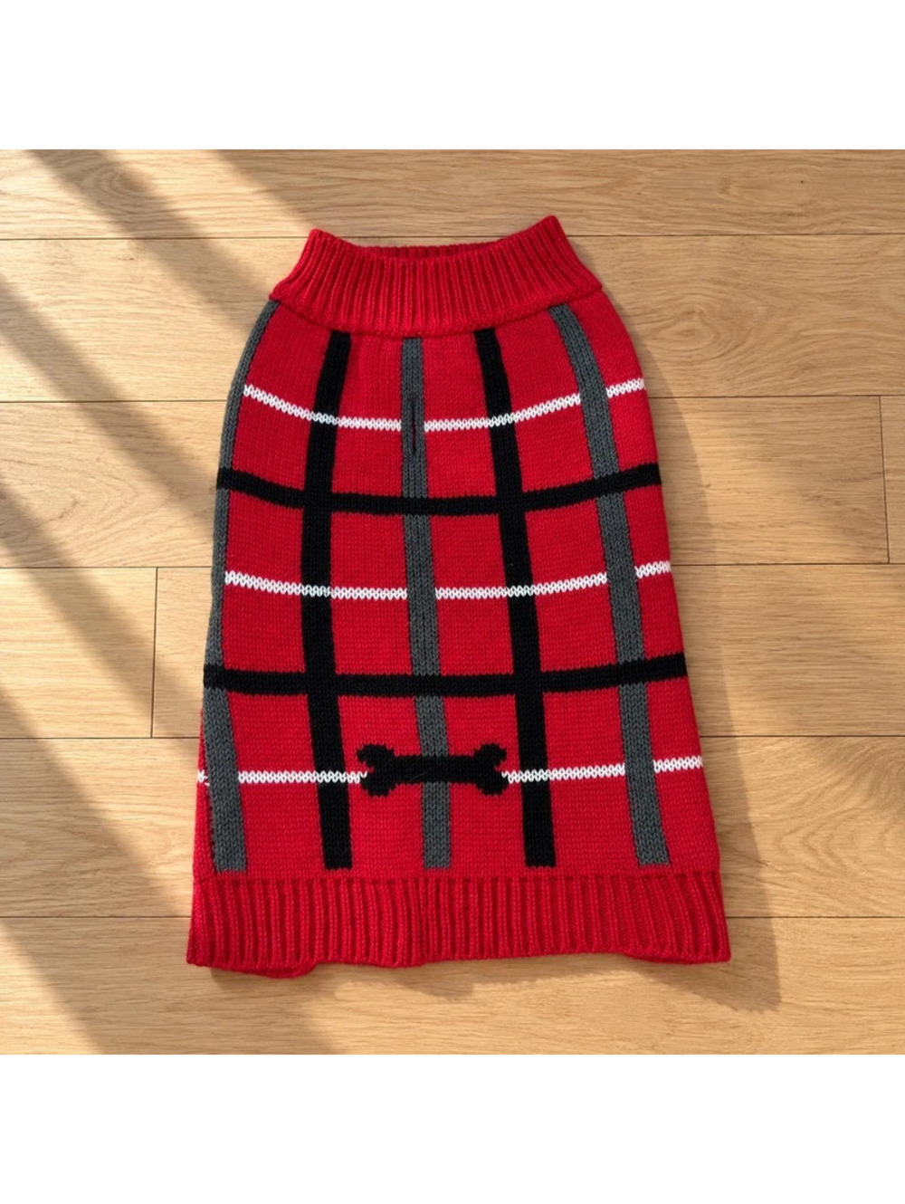 Small Dog Sweater Red Plaid Knit Black Gray White Winter Pet Clothing